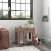 PawHut Dog Crate Furniture with Soft Water-Resistant Cushion, Dog Crate End Table with Drawer, Puppy Crate for Small Dogs Indoor with 2 Doors, Brown