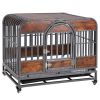 37in Heavy Duty Dog Crate, Furniture Style Dog Crate with Removable Trays and Wheels for High Anxiety Dogs